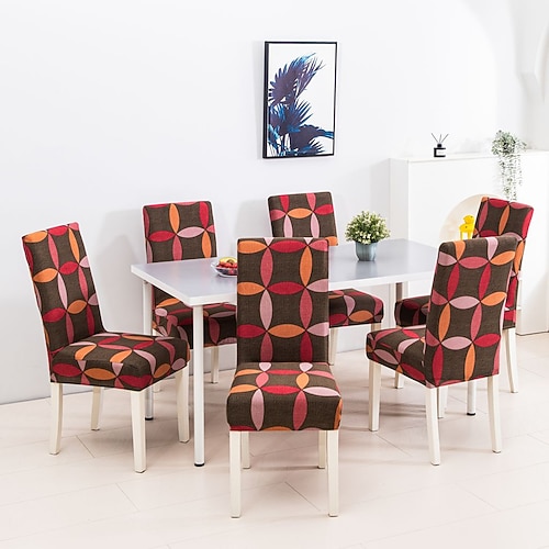 4/6 Stück elastische Stuhlhussen und rutschfeste modische Stuhlhussen mit einfachem geometrischem Druck für die Inneneinrichtung von Hotels, Restaurants und Banketten im Wohnzimmer Image
