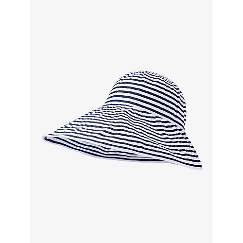 Faltbarer Sonnenhut für Damen mit breiter Krempe – schwarz-weiß gestreifter Strandhut, verstaubarer Sommerhut mit UV-Schutz für Reisen, Urlaub und Outdoor-Aktivitäten Image