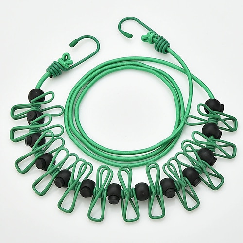 Rutschfeste Stretch-Wäscheleine für Outdoor-Camping mit 12 Clips, dehnbare Wäscheleine für unterwegs, Sockenleine zum Aufhängen von Wäsche zum Trocknen Image