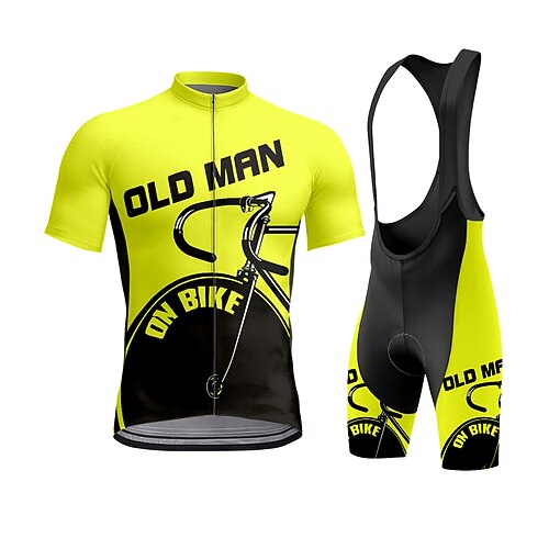 Herren Radtrikot mit Trägershorts Kurzarm Sommer Gelb Rote Königsblau Grafik Geometrisch Fahhrad Sonnenschutz UV-beständig 3D-Polster Schnelltrocknend Rückentasche Sport Bekleidung Image