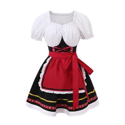 Karneval Oktoberfestbier Kostüm Kleid Dirndl Trachtenkleider Oktoberfest / Bier Bayerisch Wiesn Wiesn Damen Stoff im traditionellen Stil Kleid Schürze Image
