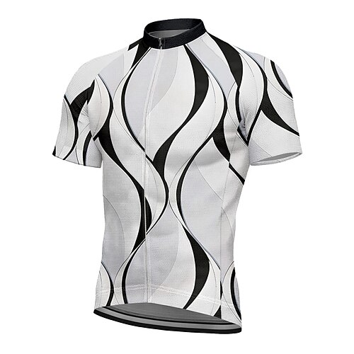 Herren Radtrikot Grafik Geometrisch Kurzarm Fahhrad T-Shirt Trikot Oberteil mit 3 Gesäßtaschen UV-beständig Schnelltrocknend Frontreißverschluss Reflektierende Streifen Sport Schwarz Weiß Blau Image