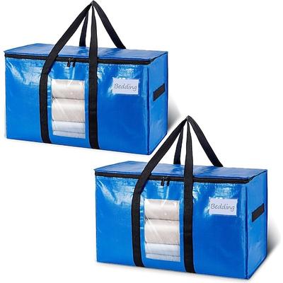 2er-Pack extra große Umzugstaschen, robuste Tragetaschen zur Aufbewahrung mit sichtbarem Fenster, U-förmige Griffe, Aufbewahrungsbox zur Platzersparnis Image