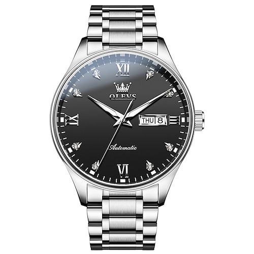 OLEVS Herren Mechanische Uhr Minimalistische Mode Automatisches Selbstaufziehen Leuchtendes Datum und Woche Wasserdichte Stahl Uhr Image