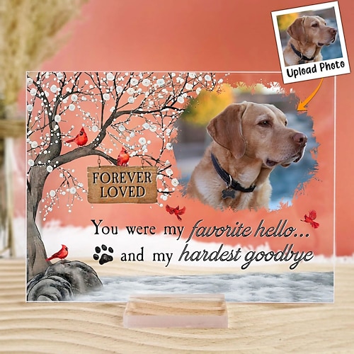 Personalisierte Gedenktafel aus Acryl mit Foto, individuelles Haustierfoto, Beileidsgeschenk für den Verlust eines geliebten Menschen, Hunde-Gedenkdekor für Zuhause, Schlafzimmerdekor, Tribut an den geliebten Welpen, du warst mein Liebling, hallo... Image