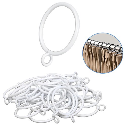 48er-Pack Gardinenringe mit Ösen, Metall-Gardinenringe für Faltenvorhänge, Gardinenringe passen auf Gardinenstangen mit einem Durchmesser von bis zu 3 cm, 3,8 cm Durchmesser, Silber Image