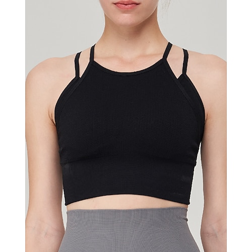 Damen BH-Oberteil Spag Überkreuzter Rücken Bequem Atmungsaktiv Falscher Zweiteiler Einfach Sport Sportkleidung Schwarz Purpur Yoga Fitness