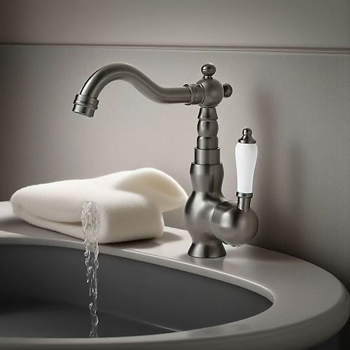 Mono-Waschbecken-Mischbatterie Messing, an Deck montierte Einhebel-Waschtischarmaturen mit Keramikgriff, Einloch-Kalt- und Warmwasser-Schlaucharmaturen Image