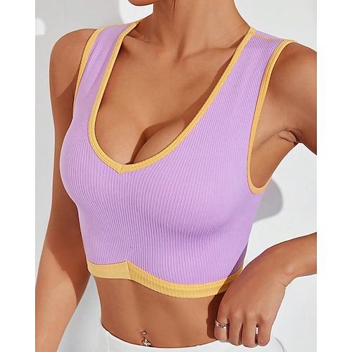 Damen BH-Oberteil V Ausschnitt BH-Top Bequem Patchwork Farbblock Sport Sportkleidung Purpur Yoga Fitness Leger