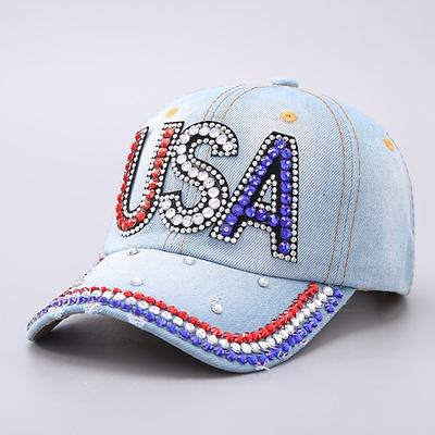 Patriotische amerikanische Flagge Baseballkappe USA Glitzerhut für Männer Frauen Sommer Sonnenkappe Image