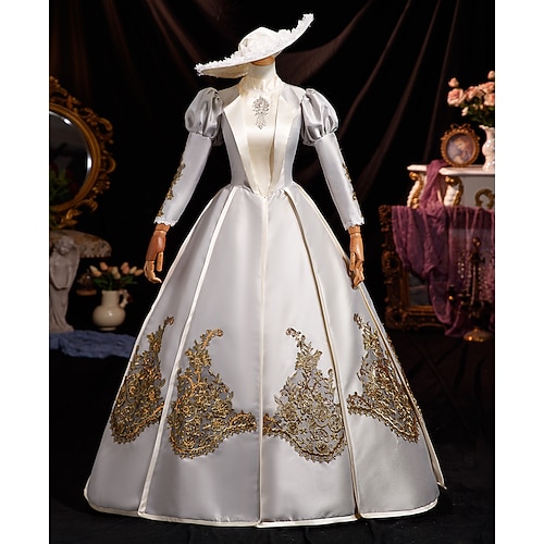 Vintage Rokoko Renaissance Maxi Kleid Normal Ein Hauch Prinzessin Braut Plissiert Gerüscht Prinzessin Rundhals Kostüm Damen Halloween Karneval Maskerade Party Halloween Leistung Erwachsene