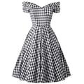 Retro Vintage 1950er Rockabilly Midlänge Kleid A-Linien-Kleid Ausgestelltes Kleid Schulterfrei Vichy-Karo A-Linie Damen Urlaub Teegesellschaft Party Abend Erwachsene Kleid Sommer