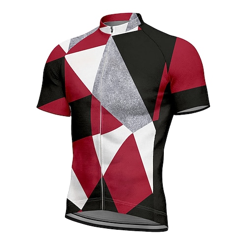 Herren Radtrikot Grafik Geometrisch Kurzarm Fahhrad T-Shirt Trikot Oberteil mit 3 Gesäßtaschen UV-beständig Schnelltrocknend Frontreißverschluss Reflektierende Streifen Sport Rot Bekleidung Image