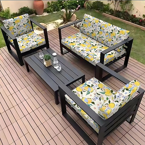 Sitzkissenbezug für Sofas im Freien, Bezug für Terrassenmöbel, florale, garngefärbte Mikrofaser-Schonbezüge