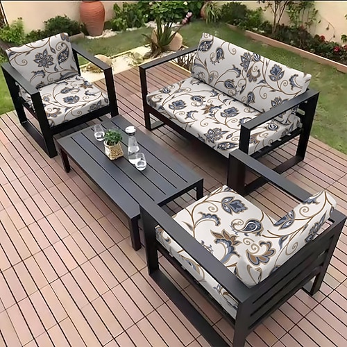 Sitzkissenbezug für Sofas im Freien, Bezug für Terrassenmöbel, florale, garngefärbte Mikrofaser-Schonbezüge Image