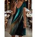 Damen Mini Kleid Strickkleid Lässiges Kleid Sommerkleid A Linie Kleid Elegant Urlaub Stilvoll Schlanker Schnitt Ombre Grafik Abstrakt Kurzarm Rundhals Rot Blau Grün Grau Sommer Frühling