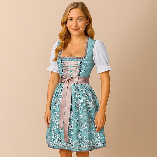 Oktoberfest Kleid Dirndl Trachtenkleider Dienstmädchen Bayerisch Deutsch München Wiesn Damen Stoff im traditionellen Stil Bluse Image