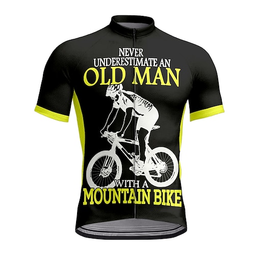 Herren Radtrikot Grafik Geometrisch Buchstaben Zahlen Kurzarm Fahhrad T-Shirt Oberteil mit 3 Gesäßtaschen UV-beständig Schnelltrocknend Frontreißverschluss Reflektierende Streifen Sport Weiß Gelb Image