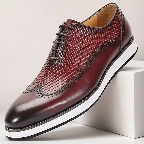 Herren Premium Schnürschuhe aus burgunderrotem Leder mit Krokoprägung für elegante Abendveranstaltungen Image