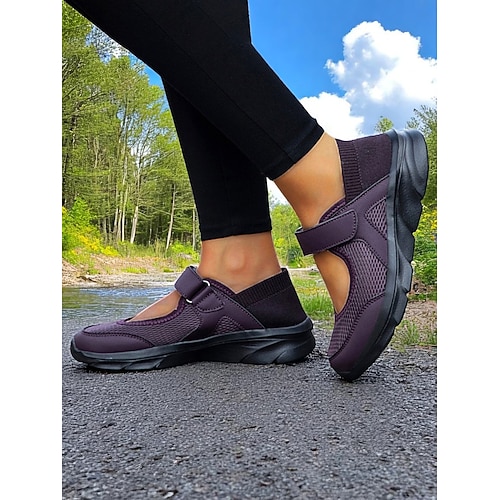 Damen-Mary-Jane-Laufschuhe mit Klettverschluss aus Mesh – atmungsaktiv und bequem – für Spaziergänge in der Natur, Einkaufstouren und Campingausflüge Image