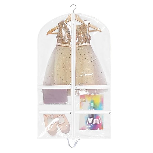 Kleidersack für Tanzkostüme, 40 Zoll große Kleidertasche zum Aufhängen von Kleidung für Tanzwettbewerbe, mit 3 mittelgroßen, durchsichtigen Reißverschlusstaschen für Tanzkostüme, Schrankaufbewahrung Image