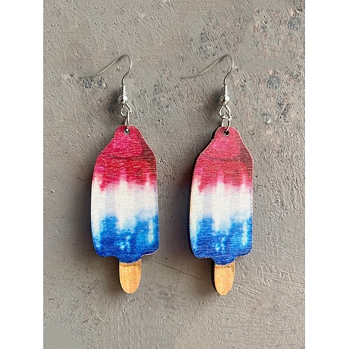Damen-Ohrringe aus Holz mit amerikanischer Flagge und Sonnenblumenmotiv – patriotischer, leichter Statement-Schmuck im Boho-Stil für den Unabhängigkeitstag, den 4. Juli, den Memorial Day und Sommerfeste Image
