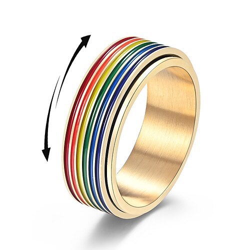 Drehbarer LGBT-Regenbogenring für Herren – Pride-Ring aus Edelstahl mit gedrehtem Design, modisches Festival-, Alltags- und LGBTQ-Feier-Accessoire Image
