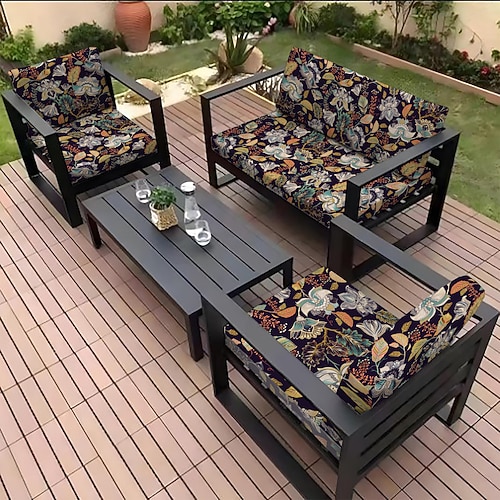 Sitzkissenbezug für Sofas im Freien, Bezug für Terrassenmöbel, florale, garngefärbte Mikrofaser-Schonbezüge Image