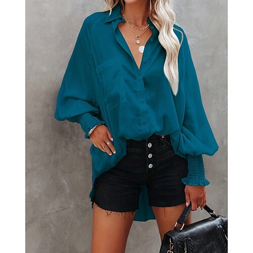 Damen Hemd Bluse Knöpfe Einfach Gestreift Lässig Langarm Hemdkragen Normale Oberteile Ferien Ausgehen Blau Weiß Himmelblau Orange Beige Sommer Image