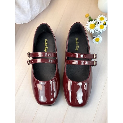 Lack-Mary-Jane-Ballerinas mit Doppelriemen für kleine Mädchen – klassische Schulschuhe mit Schnalle für den Alltag und die Uniform Image