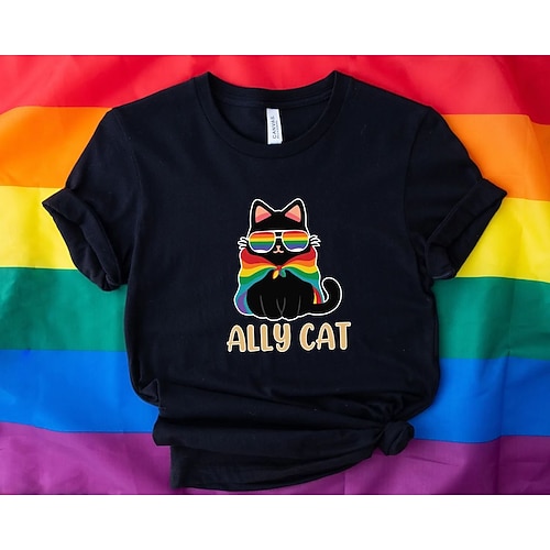 Stolz T-Shirt Ärmel T-Shirt Pride-Shirts LGBTQ Verbündete Katze Grafik für Paar Herren Damen Erwachsene Heißprägen für Maskerade Pride Parade Pride-Monat Image