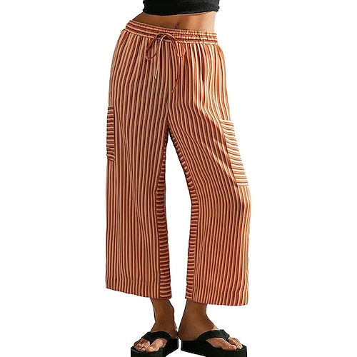 Damen Stoffhosen Hosen Hose Streetwear Lässig Volle Länge Natürliche Taille Gestreift Tasche Elastisches Kordelzugdesign Bequem Außenbereich Straße Ausgehen Rot orange Hellhimmelblau Dunkelmarine Image