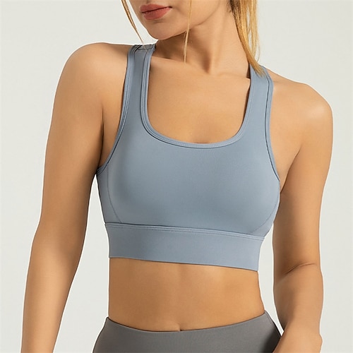 Damen BH-Oberteil Unterwäsche BH-Top Racerback Bequem Atmungsaktiv Stoßfest Einfach Sport Sportkleidung Hellblau Schwarz Yoga Fitness Leger Image