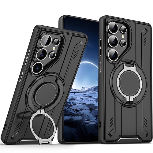 Handy Hülle Handyhüllen Für Apple AirTag S25 S25 Edge S24 S24 FE S23 Ultra Plus S22 A16 A35 5G Rückseite Magnetische Adsorption Mit Ständer Magnetisch Anti-Spionage Geometrisches Muster TPU PC Metall Image