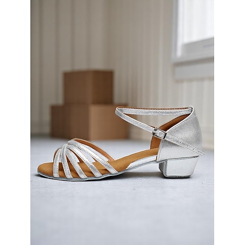braune Riemchen-Tanzsandalen für Kinder mit kleinem Kitten Heel - bequeme Tanzschuhe für Kindertanzkurse und Auftritte Image