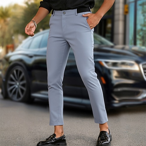 Herren Anzughose Slim Fit Hose Chinos Knöpfe Tasche Einfach Komfort Formell Party Arbeit Mode Klassicher Stil Schwarz Armeegrün Mikroelastisch Image