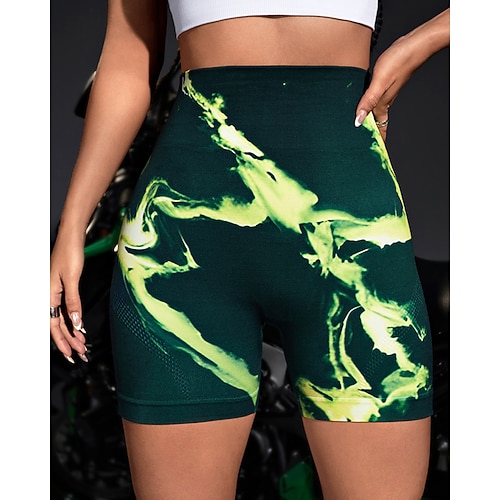 Damen Yogashorts Elastischer Bund Po-Lifting Leicht Bauchkontrolle Hohe Taille Pilates Fitnesstraining Golfspiel Shorts Bunt Blau Grün Sport Sportkleidung Dehnbar Schlank Image