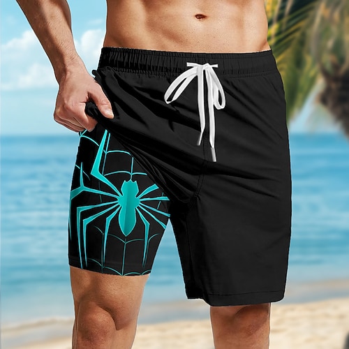 Herren Spinne Gothic Kostüme Futter Shorts 2 in 1 Board Shorts Schwimm Shorts Mittlere Taille Hawaiian Retro Vintage Feiertag Streetwear Seitentaschen mit Kompression Liner Elastischer Kordelzug Image