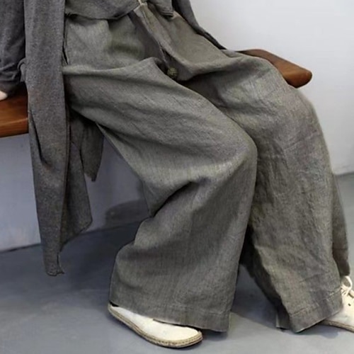 Damen Kunstbaumwollleinen Stoffhosen Lässig Volle Länge Natürliche Taille Einfach Tasche Elastischer Bund Bequem Außenbereich Straße Ausgehen Grau Schwarz Khaki Kaffee Sommer Normale Passform Image