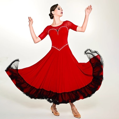 Ballsaal Tanzwettbewerb Kleid Damen Performance Modern Dancewear Kleidung Kurzarm Walzer Standardkleid Image