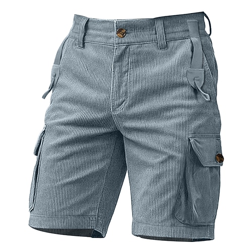 Herren Cargo-Shorts Cordhose Shorts Freizeitshorts Wander-Shorts Elastischer Bund Mehrere Taschen Gerader Schnitt Einfach Komfort Atmungsaktiv Knielang Outdoor Lässig Täglich Urlaub Mode Schwarz Blau Image
