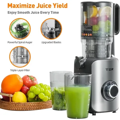 Juicer Machines Slow Masticating Juicer Cold Press 4.8" Wide Chute Quiet Efficient Easy Clean Fruits