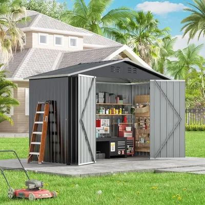 9x4 FT Storage Shed, Large Garden Storages Organizer Weatherproof Outdoor Metal Shed for Backyard,