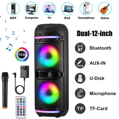 Dual 12" Bluetooth Speaker Loudest/Massive Big Party Boombox Portable Speaker Wireless Subwoofer