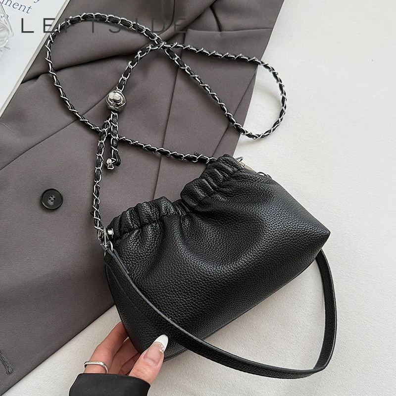LEFTSIDE – petit sac à bandoulière seau en cuir PU pour femmes, sac à bandoulière de luxe à poignée courte avec chaîne, sacs à main et bourses, nouvelle collection 2025