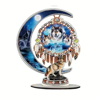 A Wolf pattern diamond painting single-sided wooden desktop decoration, suitable for bedrooms and
