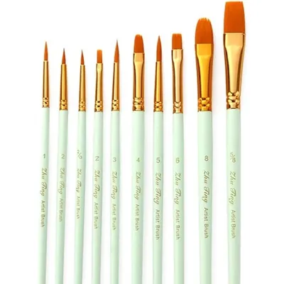 10 Pack Paint Brushes Set Wooden Handle for Art Acrylic Gouache Oil Watercolor Artist Canvas