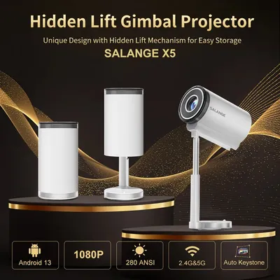 Salange X5 Smart Projector 1080P Android13 Wifi Support 4K Low Noise Portable Hidden Bracket
