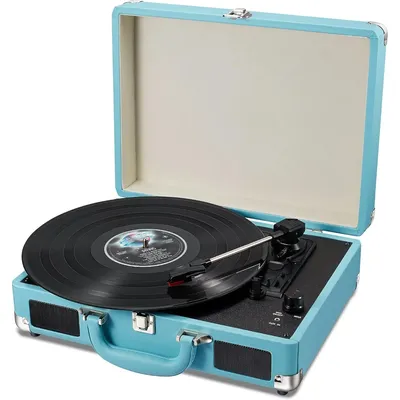 Portable Vinyl Record Player, 3-Speed, Built-in Speakers, RCA, AUX, Headphone Jack, PC Recorder‌