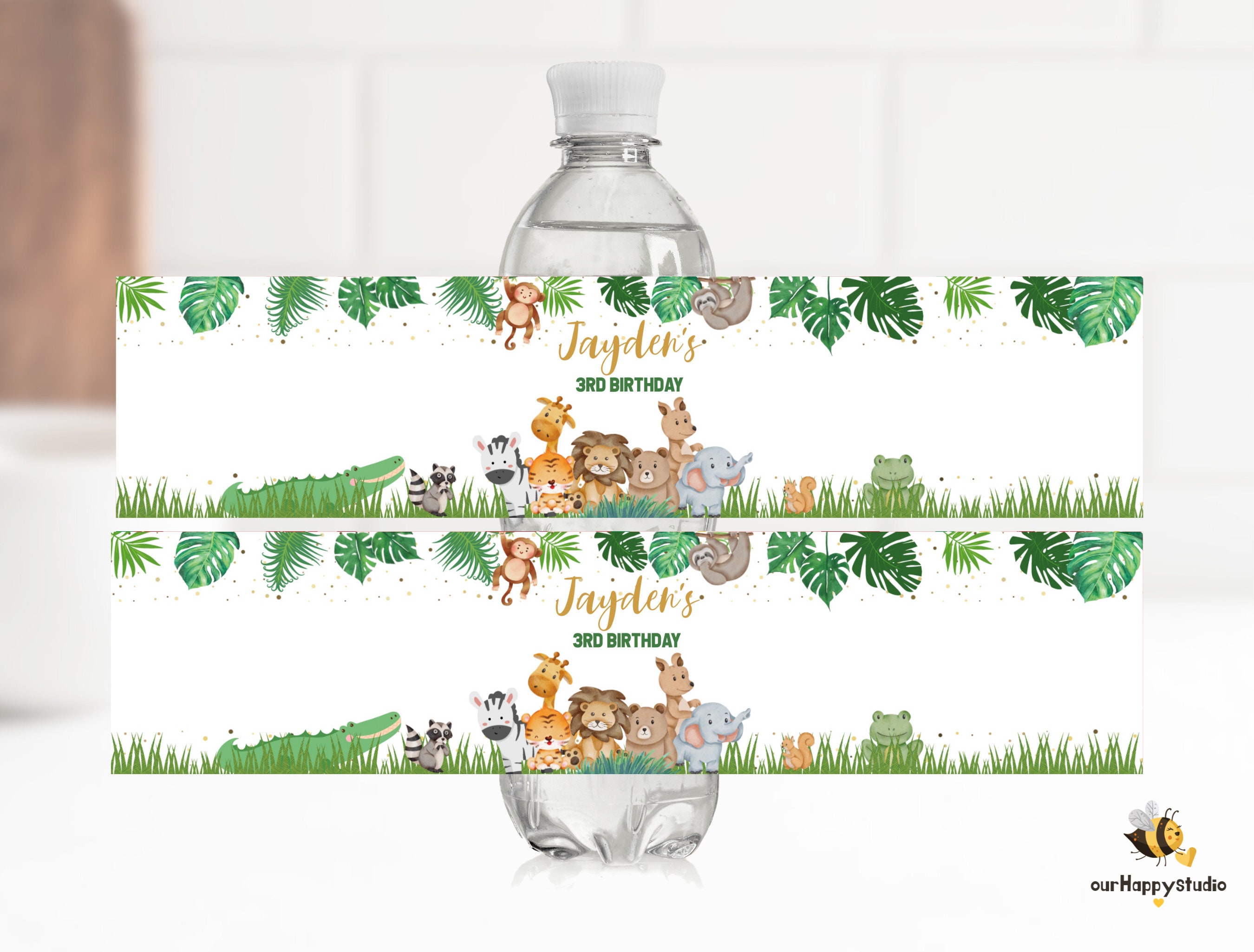 Etichetta modificabile per bottiglia d'acqua Safari, adesivo per bottiglia d'acqua per compleanno Safari, etichetta per bottiglia d'acqua per festa an